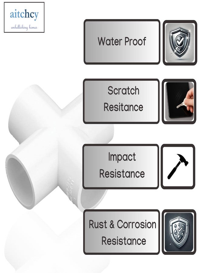 Aitchcy Heavy Duty 4 Way Tee Four Way Elbow for PVC Pipes having Outer Diameter | Heavy Duty 4 Way Connector for Furniture & DIY | 4 Way PVC Cross Tee (21mm 8pc) - Image 4